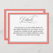 Elegant script bloeit bruiloft details koraal briefkaart (Voorkant / Achterkant)