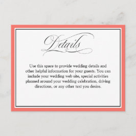 Elegant script bloeit bruiloft details koraal briefkaart