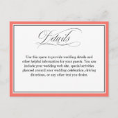 Elegant script bloeit bruiloft details koraal briefkaart (Voorkant)