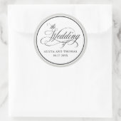 Elegant script bloeit bruiloft gunsten ronde sticker (Tas)