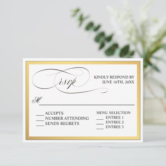 Elegant script bloeit bruiloft RSVP (Staand voorkant)