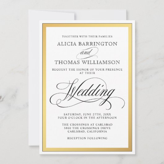 Elegant script bloeit bruiloft uitnodiging (Voorkant)