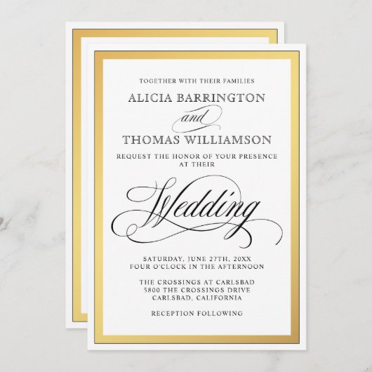 Elegant script bloeit bruiloft uitnodiging (Voorkant / Achterkant)