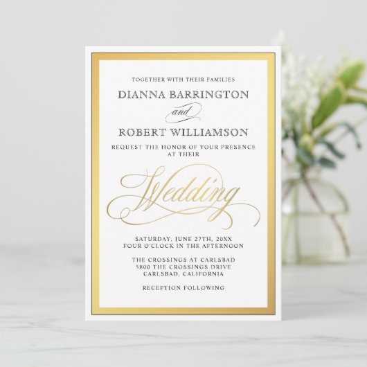 Elegant script bloeit bruiloft uitnodiging (Staand voorkant)