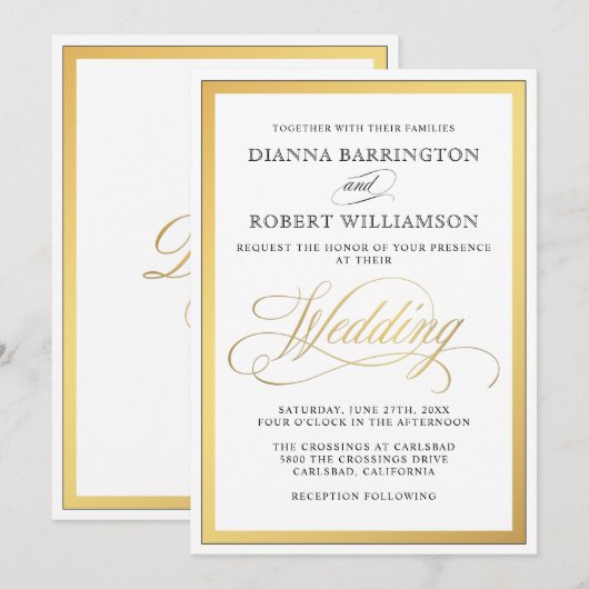 Elegant script bloeit bruiloft uitnodiging (Voorkant / Achterkant)