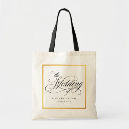 Elegant script bloeit gepersonaliseerde bruiloft tote bag