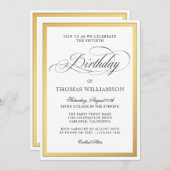 Elegant script bloeit gouden vijftigste verjaardag kaart (Voorkant / Achterkant)