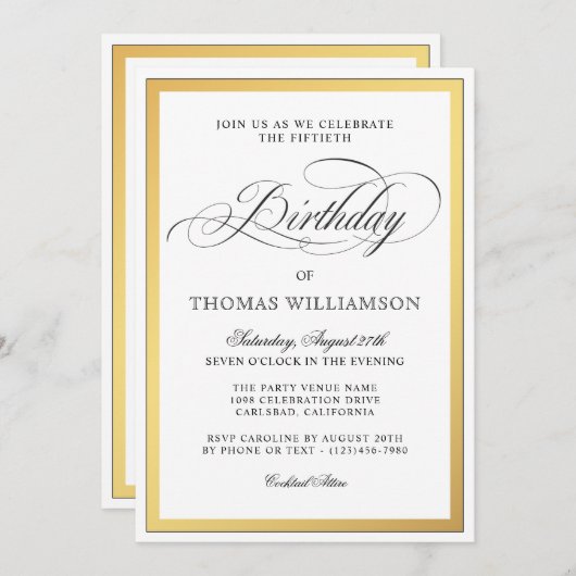 Elegant script bloeit gouden vijftigste verjaardag kaart (Voorkant / Achterkant)