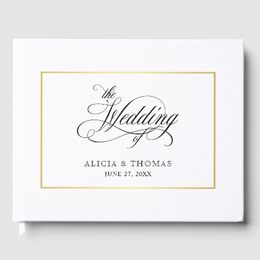 Elegant script bloeit kalligrafie bruiloft gastenboek (Voorkant)