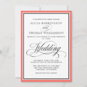 Elegant script bloeit met Coral Border Kaart (Voorkant)