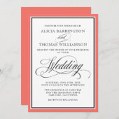 Elegant script bloeit met Coral Border Kaart (Voorkant / Achterkant)