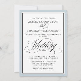 Elegant script bloeit met Dusty Blue Border Kaart