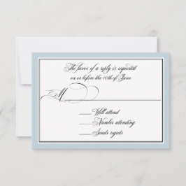 Elegant script bloeit met Dusty Blue Border RSVP Kaartje