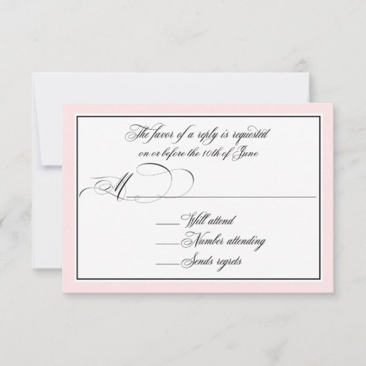 Elegant script bloeit op met Blush Pink Border RSVP Kaartje (Voorkant)