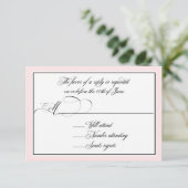 Elegant script bloeit op met Blush Pink Border RSVP Kaartje (Staand voorkant)
