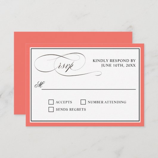 Elegant script bloeit RSVP koraal rand (Voorkant / Achterkant)