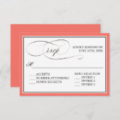 Elegant script bloeit RSVP met koraalrand (Voorkant / Achterkant)