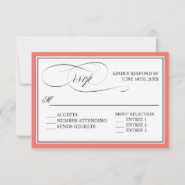 Elegant script bloeit RSVP met koraalrand Kaartje