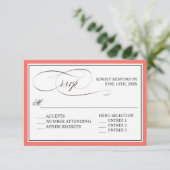 Elegant script bloeit RSVP met koraalrand Kaartje (Staand voorkant)