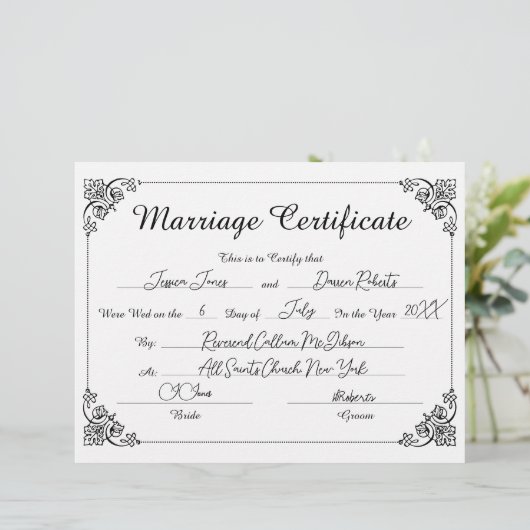 Elegant Script Bloemen Gevuld Trouwcertificaat (Staand voorkant)