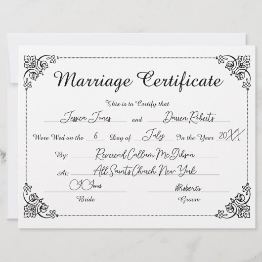 Elegant Script Bloemen Gevuld Trouwcertificaat (Voorkant)