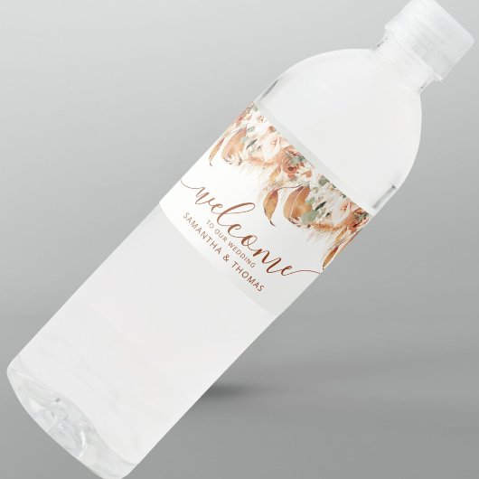 Elegant Script Bloemen Terracotta Welkom bruiloft Waterfles Etiket
