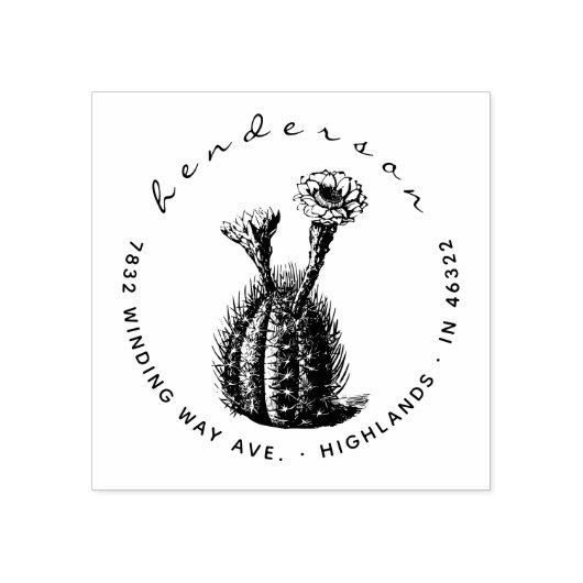 Elegant Script Blooming Cactus Retouradres Rubberstempel (Afrduk)