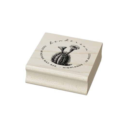 Elegant Script Blooming Cactus Retouradres Rubberstempel (Stempel)
