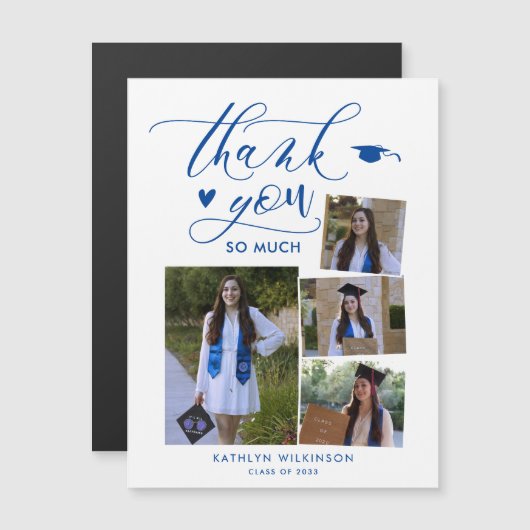 Elegant Script Blue 4 Photo Afstuderen Hartelijk d (Voorkant / Achterkant)