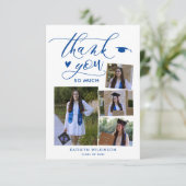 Elegant Script Blue 4 Photo College Graduing Bedankkaart (Staand voorkant)