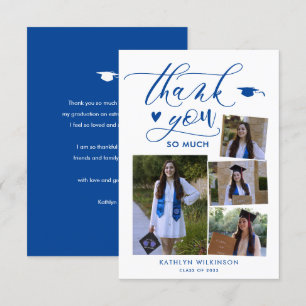 Elegant Script Blue 4 Photo College Graduing Bedankkaart