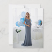 Elegant Script Blue Boy Baby shower Foto Bedankkaart (Achterkant)