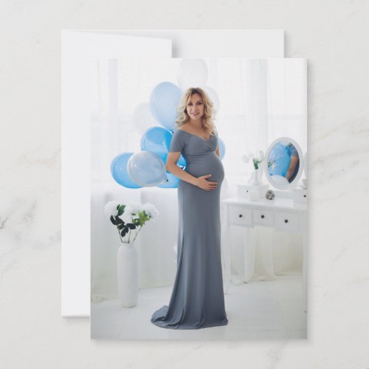 Elegant Script Blue Boy Baby shower Foto Bedankkaart (Achterkant)