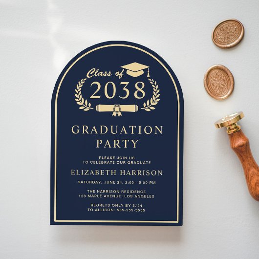 Elegant Script Blue College Graduation Party Arch Kaart