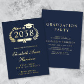 Elegant Script Blue College Graduparty Folie Uitnodiging