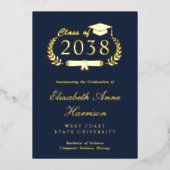 Elegant Script Blue College Graduparty Folie Uitnodiging (Voorkant)