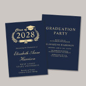 Elegant Script Blue College Graduparty Kaart