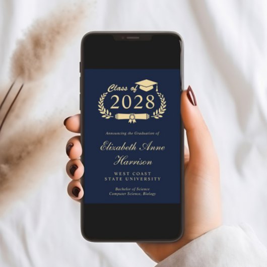 Elegant Script Blue College Graduparty Kaart