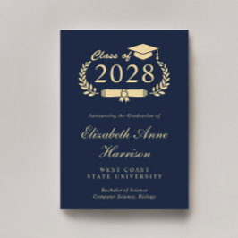 Elegant Script Blue Gold College Afstuderen Aankondiging