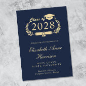 Elegant Script Blue Gold College Afstuderen Aankondiging