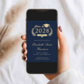 Elegant Script Blue Gold College Afstuderen Aankondiging