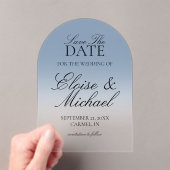 Elegant script Blue Gradient Wedding Save the Date Acryl Uitnodigingen (Insitu (Draagbaar))