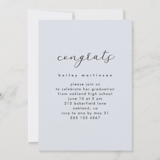 Elegant Script Blue Grey Photo Graduparty Kaart (Achterkant)