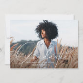 Elegant Script Blue Grey Photo Graduparty Kaart (Voorkant)