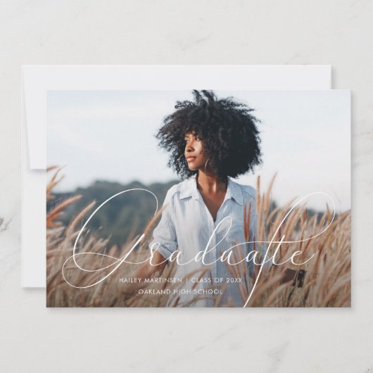 Elegant Script Blue Grey Photo Graduparty Kaart (Voorkant)