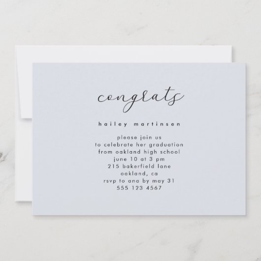 Elegant Script Blue Grey Photo Graduparty Kaart (Achterkant)