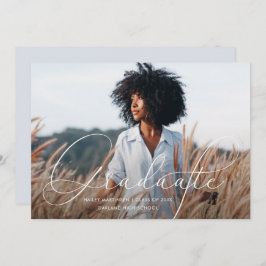 Elegant Script Blue Grey Photo Graduparty Kaart