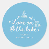 Elegant Script Blue Lake Meisjesuitje Ronde Sticker (Voorkant)