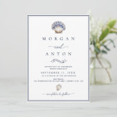 Elegant script Blue Nautical Wedding Kaart (Staand voorkant)