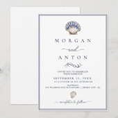Elegant script Blue Nautical Wedding Kaart (Voorkant / Achterkant)